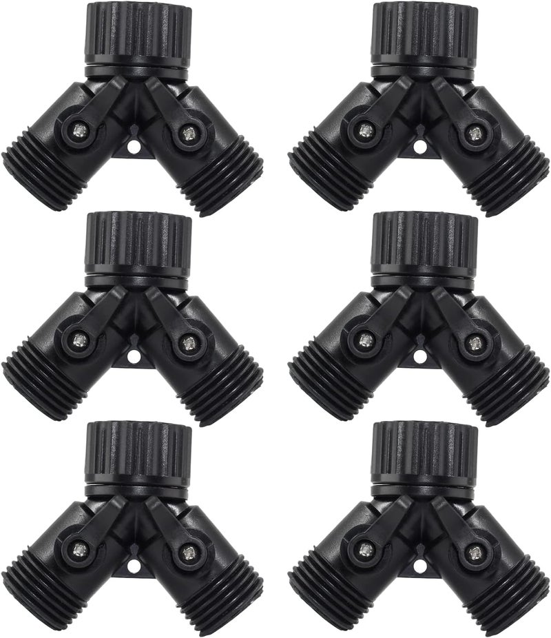 Rierdge 6 Pcs 2 Way Hose Adapter Y Valve Garden Hose Connector Non Rust Spigot Faucet Adapter, 3/4 Garden Hose Y Connectors Plastic Hose Splitter with Faucet Watering Shut Off Valves (Black) - Image 1
